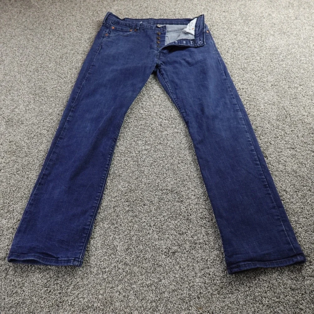 Levis Jeans Mens 36X32 Dark Blue Denim Pants 501 Button Fly Straight Leg Stretch